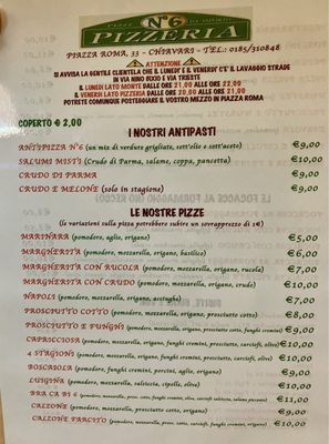 Menu photo 1 Pizzeria N.6 Chiavari, GE