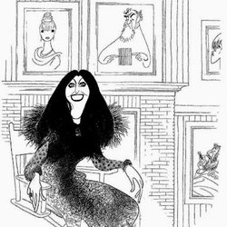 HIRSCHFELD's FAMOUS PORTRAIT OF MARGO FEIDEN. OVER MARGO's SHOULDER, HIRSCHFELD DREW HIS OWN PORTRAIT WITH HIS WIFE, ACTRESS DOLLY HAAS.