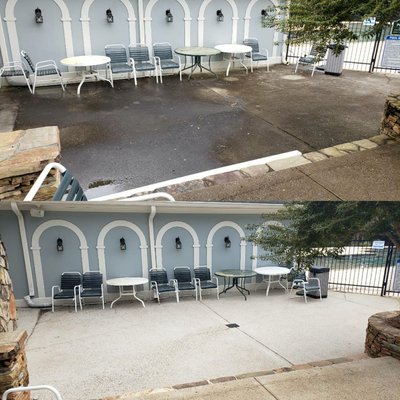 Concrete cleaning HOA project - This HOA hired us to clean all the concrete areas around their clubhouse. All the common areas were very dirty and really cleaned up great! Concrete cleaning HOA project - This HOA hired us to clean all the concrete areas around their clubhouse. All the common areas were very dirty and really cleaned up great!