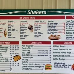 Shakers - The menu board with classic All-American selections.