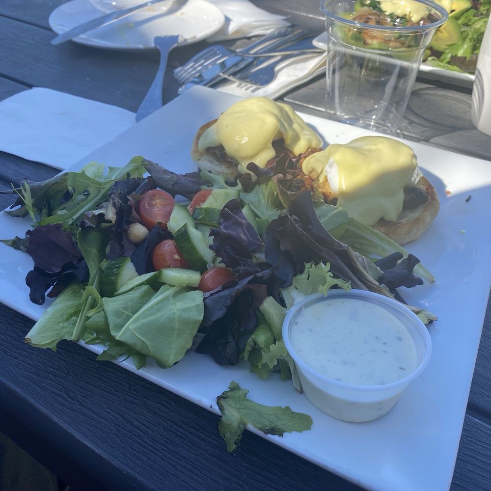 River Front Cafe - Crab Benedict with salad subbed - Cafes Near Me - Petaluma, California River Front Cafe - Crab Benedict with salad subbed - Cafes Near Me - Petaluma, California