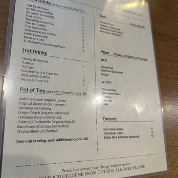 Daisy Mint - Drink menu: cold & hot, pot of tea, beer, white & red wines, desserts - Thai Near Me - Pasadena, California