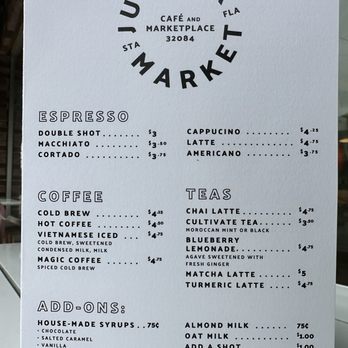 Juniper Market - Drink menu - Coffee & Tea Near Me - Saint Augustine, Florida