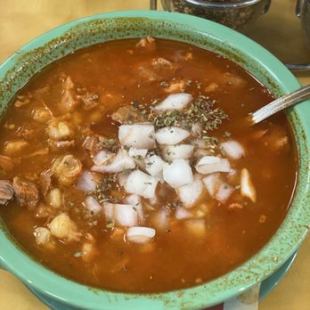 Garcia's Kitchen - Pozole after I added oregano and onions - New Mexican Cuisine Near Me - Albuquerque, New Mexico