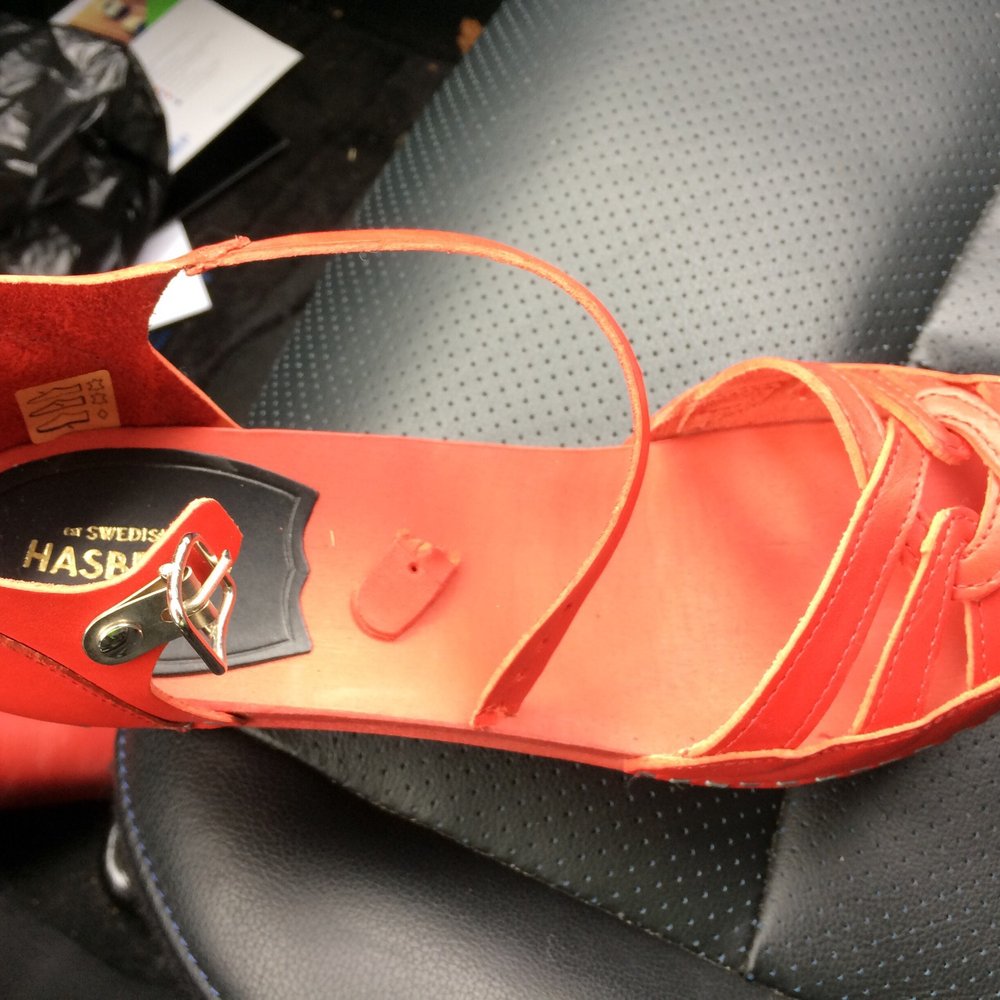 Village Cobbler - Here is the shoe that still wasn't repaired after 7 weeks. I just needed a red strap. - Shoe Repair Near Me - Sandy Springs, Georgia