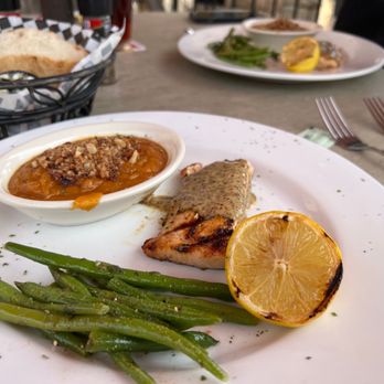 Parkside Grill - Grilled Atlantic Salmon with Mustard Dill Sauce , Green Beans and Sweet Potatoes - American Near Me - Knoxville, Tennessee Parkside Grill - Grilled Atlantic Salmon with Mustard Dill Sauce , Green Beans and Sweet Potatoes - American Near Me - Knoxville, Tennessee