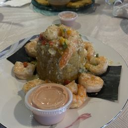 Mofongo with garlic sauce shrimp. Mofongo with garlic sauce shrimp.