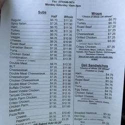 Halls Station Sub Stop - Menu 2026