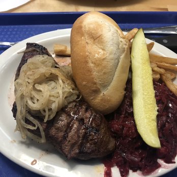 Tip Top Meats - Sirloin steak with grilled onions, red cabbage, a dinner roll and I opted for French fries. - Meat Shops Near Me - Carlsbad, California Tip Top Meats - Sirloin steak with grilled onions, red cabbage, a dinner roll and I opted for French fries. - Meat Shops Near Me - Carlsbad, California