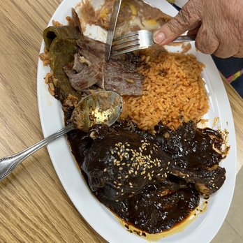 Taqueria Rinconcito Oaxaqueño - Mole Plate with side of cecina and nopal - New Mexican Cuisine Near Me - Bakersfield, California Taqueria Rinconcito Oaxaqueño - Mole Plate with side of cecina and nopal - New Mexican Cuisine Near Me - Bakersfield, California