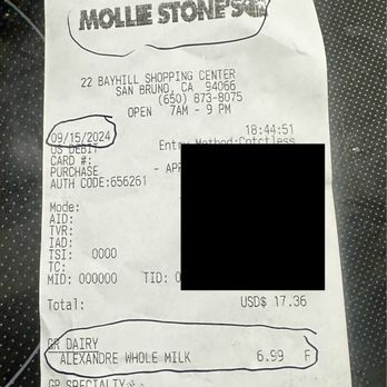 Mollie Stone's - Receipt - Grocery Near Me - San Bruno, California