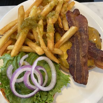 The Grove - Bacon Cheeseburger with Jalapeño Fries - Bars Near Me - Savannah, Georgia The Grove - Bacon Cheeseburger with Jalapeño Fries - Bars Near Me - Savannah, Georgia