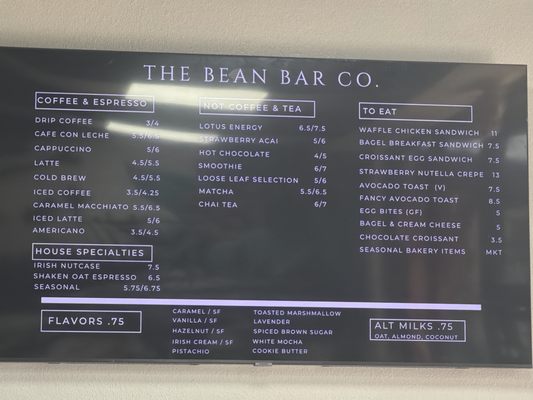 Menu photo 1 The Bean Bar Tampa, FL Menu photo 1 The Bean Bar Tampa, FL