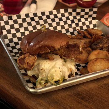 Pouring Glory - The Five Pepper Burger with Fried Bacon Added- Really good!! - Beer Bar Near Me - Fort Worth, Texas