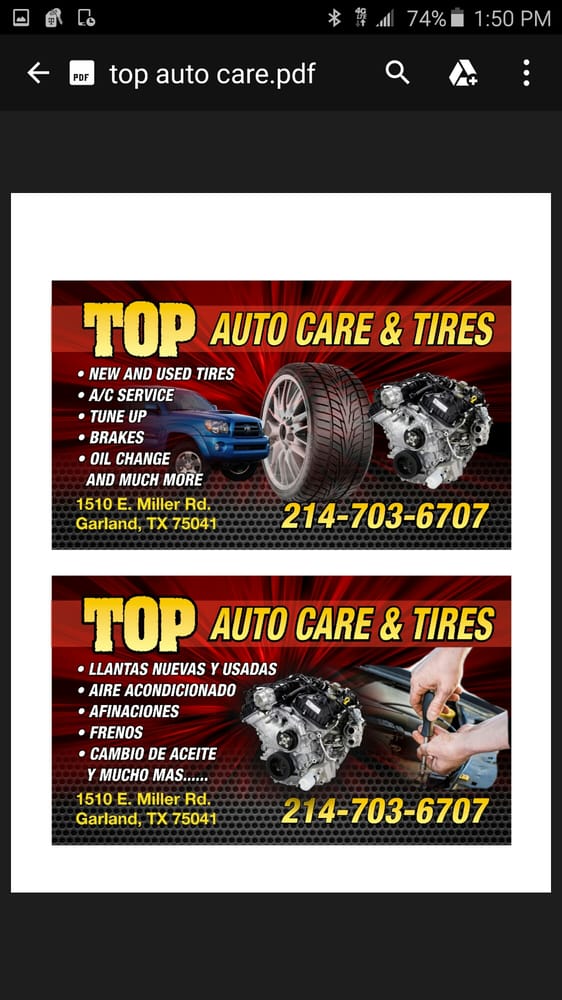 TOP AUTO CARE &TIRES 1510 E Miller Rd, Garland, Texas Tires Phone
