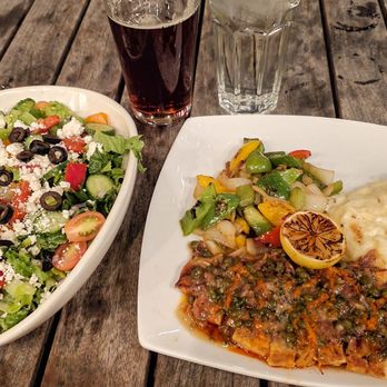 Gray Tavern - Lemon chicken picata, Greek salad, El Segundo Christmas Break ale - Breakfast & Brunch Near Me - Los Angeles, California Gray Tavern - Lemon chicken picata, Greek salad, El Segundo Christmas Break ale - Breakfast & Brunch Near Me - Los Angeles, California