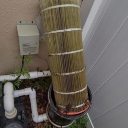 The condition of the pool filter the day after they were out. The filter is supposed to be white and will be if it's cleaned regularly. The condition of the pool filter the day after they were out. The filter is supposed to be white and will be if it's cleaned regularly.