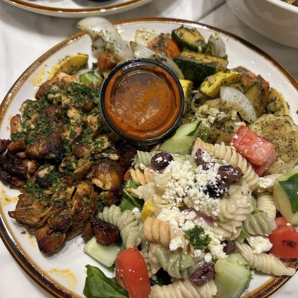 Politan Row - Chicken Shawaram plate with roasted vegetables and pasta salad from Sheesh - Venues & Event Spaces Near Me - Dunwoody, Georgia Politan Row - Chicken Shawaram plate with roasted vegetables and pasta salad from Sheesh - Venues & Event Spaces Near Me - Dunwoody, Georgia