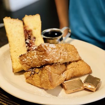 Bacon & Eggs - Stuffed Brioche French Toast with peanut butter, strawberry jam and bacon - it's massive! - New American Near Me - Walla Walla, Washington