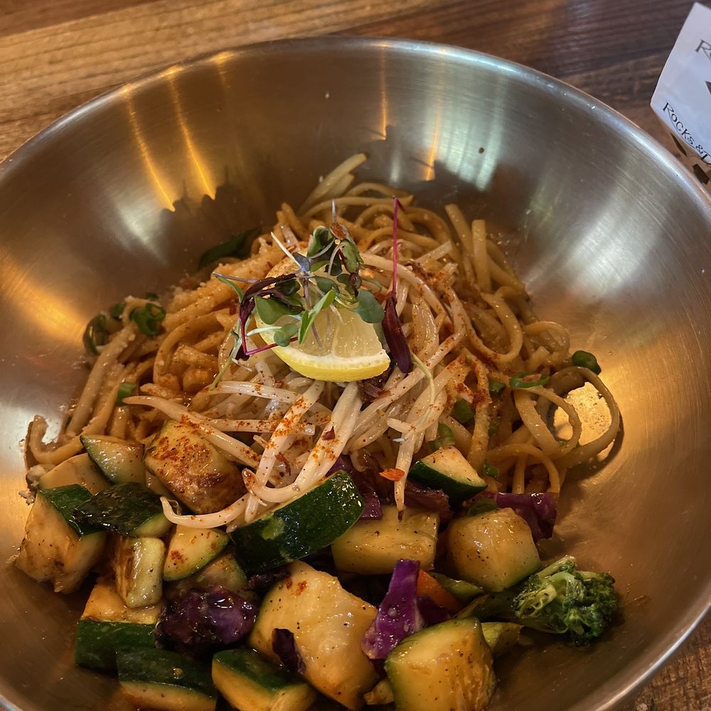 Rocks & Drams - Garlic noodles with Hibachi vegetables - Cocktail Bars Near Me - Ventura, California Rocks & Drams - Garlic noodles with Hibachi vegetables - Cocktail Bars Near Me - Ventura, California