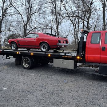RC Towing - Classic car tied down with straps so no damage to powder coating from chains - Towing Near Me - Kearneysville, West Virginia RC Towing - Classic car tied down with straps so no damage to powder coating from chains - Towing Near Me - Kearneysville, West Virginia