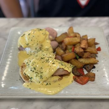 Crust Kitchen - Eggs Benedict with potatoes - Pizza Near Me - San Diego, California