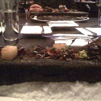 Alinea - charred white birch serving "plate" - New American Near Me - Chicago, Illinois Alinea - charred white birch serving "plate" - New American Near Me - Chicago, Illinois