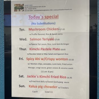 Jackie's Diner - Weekly specials - Hawaiian Near Me - Aiea, Hawaii
