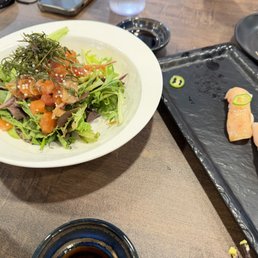 Sashimi salad and yuzu yellowtail nigri Sashimi salad and yuzu yellowtail nigri