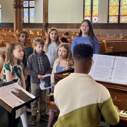 First Presbyterian Church of Cranford - Children's choir rehearsing in the Sanctuary.