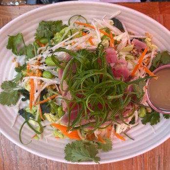 Simmzy's - Seared Sushi Grade Ahi Salad is small & the dressing is bland, wontons held. - Gastropubs Near Me - Long Beach, California Simmzy's - Seared Sushi Grade Ahi Salad is small & the dressing is bland, wontons held. - Gastropubs Near Me - Long Beach, California