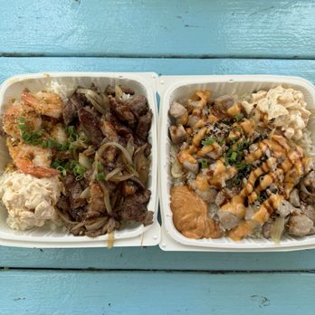 Da Bald Guy - Garlic Peeled Garlic Butter Shrimp, Chopped Steak w/ Caramelized Onions, Pan-Fried Poke - Food Trucks Near Me - Kahuku, Hawaii Da Bald Guy - Garlic Peeled Garlic Butter Shrimp, Chopped Steak w/ Caramelized Onions, Pan-Fried Poke - Food Trucks Near Me - Kahuku, Hawaii