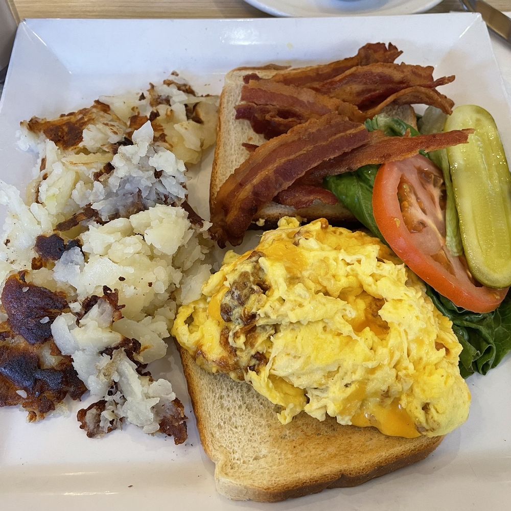 Tempo Cafe - Bacon and Egg Sandwich (added American cheese to the eggs) with a side of Hash Browns - Coffee & Tea Near Me - Chicago, Illinois Tempo Cafe - Bacon and Egg Sandwich (added American cheese to the eggs) with a side of Hash Browns - Coffee & Tea Near Me - Chicago, Illinois