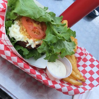 Simon's Hot Dogs - Vegan burger (lettuce wrap) with their AMAZING fries... (ranch is not vegan) - Hot Dogs Near Me - Buckeye, Arizona Simon's Hot Dogs - Vegan burger (lettuce wrap) with their AMAZING fries... (ranch is not vegan) - Hot Dogs Near Me - Buckeye, Arizona