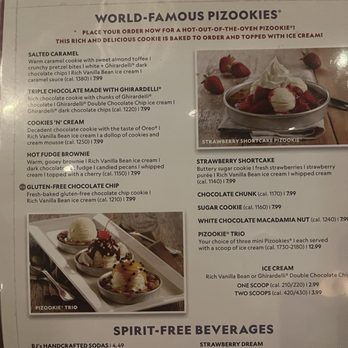BJ's Restaurant & Brewhouse - The menu of pizookie's available - Pizza Near Me - Noblesville, Indiana