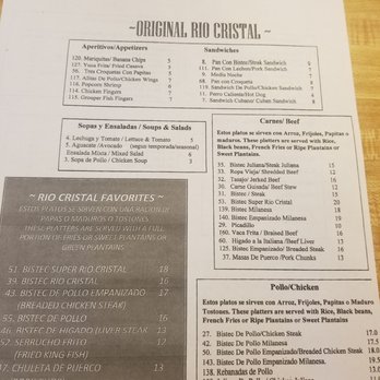 Original Rio Cristal - Menu - Cuban Near Me - Miami, Florida