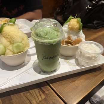 Oakobing - Small Single Mango Melon Shaved Ice & Single Lemon Custard Shaved Ice & Iced Matcha Latte - Shaved Ice Near Me - Los Angeles, California Oakobing - Small Single Mango Melon Shaved Ice & Single Lemon Custard Shaved Ice & Iced Matcha Latte - Shaved Ice Near Me - Los Angeles, California