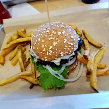 MOOYAH Burgers, Fries & Shakes - Veggie Burger with French Fries - Burgers Near Me - Irvine, California
