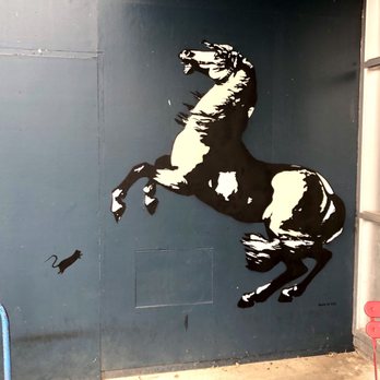 Glass House Coffee Bar - Art by renown muralist Blek Le Rat (the lil Rat is his signature) - Coffee & Tea Near Me - Eugene, Oregon Glass House Coffee Bar - Art by renown muralist Blek Le Rat (the lil Rat is his signature) - Coffee & Tea Near Me - Eugene, Oregon