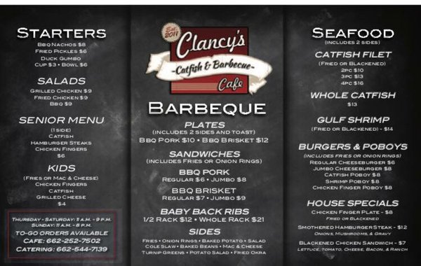 Menu photo 8 Clancy's Cafe Red Banks, MS