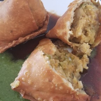 PIND Indian Cuisine - Vegetable samosas, potato and pea interior unlike any I've had before. Slightly too spicy for mild me. Mint chutney not too spicy. - Indian Near Me - Ashburn, Virginia PIND Indian Cuisine - Vegetable samosas, potato and pea interior unlike any I've had before. Slightly too spicy for mild me. Mint chutney not too spicy. - Indian Near Me - Ashburn, Virginia