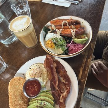 Hearts - Plate of sides and brunch bowl. Brown butter smoked salt latte. - Australian Near Me - Nashville, Tennessee