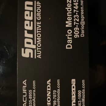Spreen Mazda - Dario's Business Card - Car Dealers Near Me - Loma Linda, California Spreen Mazda - Dario's Business Card - Car Dealers Near Me - Loma Linda, California