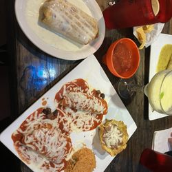 Luna Azul - Combination plate with chimichanga, enchilada, and tamale- yum