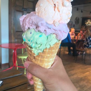 Cafe Cream - Top to bottom flavors: peach, cherry, birthday cake. Was not expecting big scoops! - Ice Cream & Frozen Yogurt Near Me - Maysville, Kentucky Cafe Cream - Top to bottom flavors: peach, cherry, birthday cake. Was not expecting big scoops! - Ice Cream & Frozen Yogurt Near Me - Maysville, Kentucky