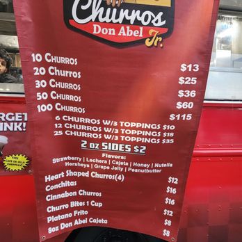 Churros Don Abel Jr. - Menu as of 1-26-25 - Food Trucks Near Me - Long Beach, California Churros Don Abel Jr. - Menu as of 1-26-25 - Food Trucks Near Me - Long Beach, California