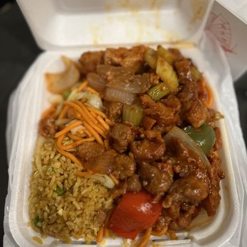 Hong Kong Express - Combo #1 with two sides and one entree: fried rice, chow mein, and kung pao chicken - Chinese Near Me - Orange, California