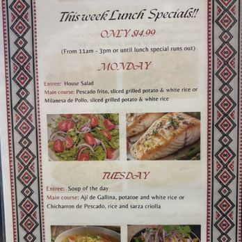 El Chato Cocina Peruana - Lunch Specials for the week of our visit. - Peruvian Near Me - Pomona, California
