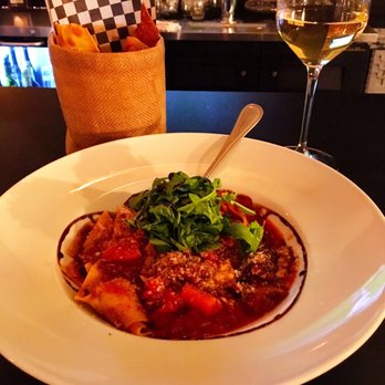 Nicoletta's Table - Pappardelle with wild boar, and a lovely white wine (Soave) - Italian Near Me - Lake Oswego, Oregon