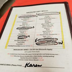 The list of medium dry wines. They have dry and sparkling as well.